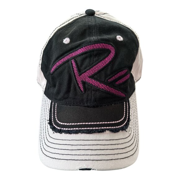 Rascal Flatts Women’s Distressed Trucker Hat – Black & Pink Embroidered RF Logo - Picture 1 of 5